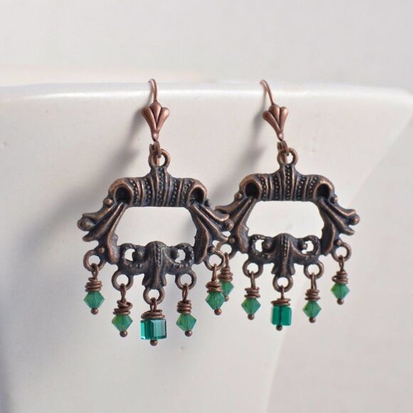 Antiqued Copper Chandelier Earrings - Picture 1 of 2